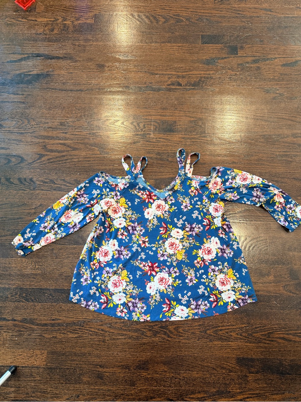 WomensBlue Floral Cold-Shoulder Top